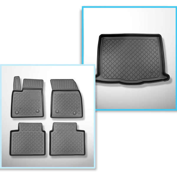 Sats bagagerumsmatta och bilmattor TPE måttillverkade till: Ford Focus IV Kombikupé (09.2018-....) - nedre bagagerum; med nödreservhjul; även med hybriddrift