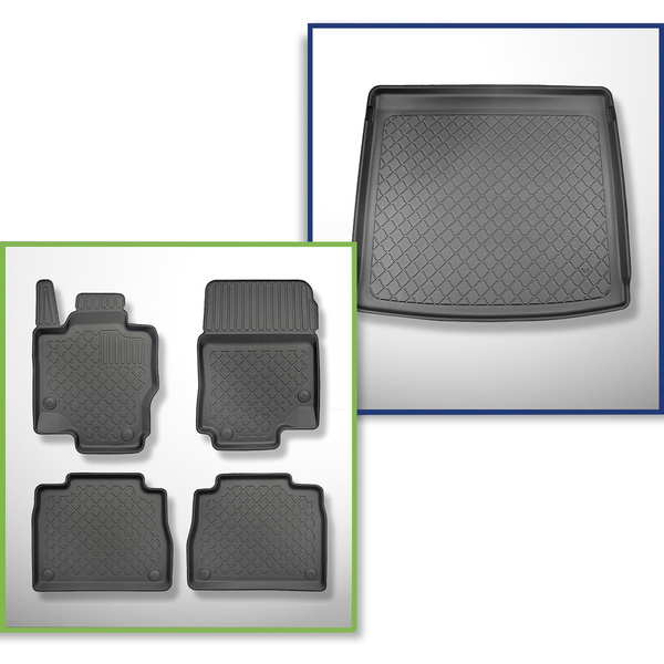 Sats bagagerumsmatta och bilmattor TPE måttillverkade till: Mercedes-Benz GLE V167 SUV (11.2018-....) - 5/7 platser; tredje raden nedsänkt; även Plug-in Hybrid; orörligt baksäte