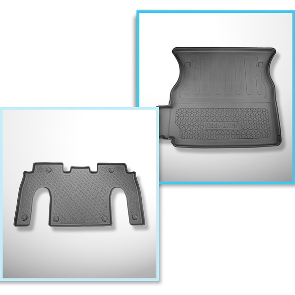 Sats bagagerumsmatta och bilmattor TPE PREMIUM måttillverkade till: Tesla Model X SUV (01.2021-....) - 6 platser; 2a raden; bakom andra sätesraden (tredje raden nedsänkt)