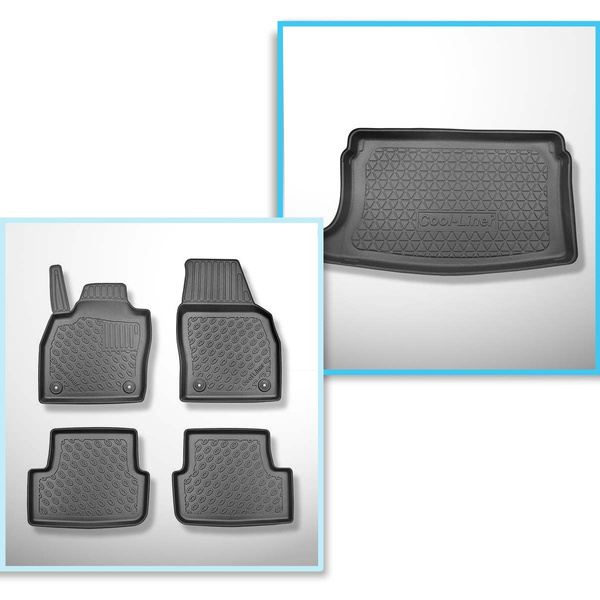 Sats bagagerumsmatta och bilmattor TPE PREMIUM måttillverkade till: Seat Ibiza V 6F Kombikupé (06.2017-....) - övre bagagerum; modeller med rörligt bagagerumsgolv