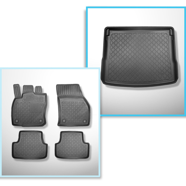 Sats bagagerumsmatta och bilmattor TPE måttillverkade till: Cupra Ateca SUV (11.2018-....) - rörligt bagagerumsgolv i övre läget eller med 4-hjulsdrift