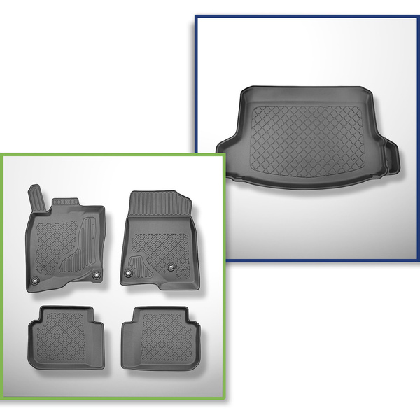 Sats bagagerumsmatta och bilmattor TPE måttillverkade till: Honda Civic XI Hybrid e:HEV Kombikupé (10.2022-....) - med / utan subwoofer; möjlighet att skära bort höger nisch