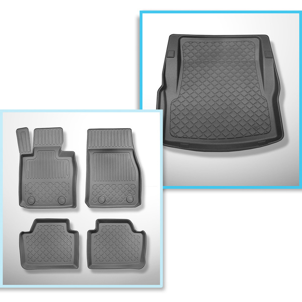 Sats bagagerumsmatta och bilmattor TPE måttillverkade till: BMW Serie 3 F30 Limousine (01.2012-02.2019) - utan X-drive