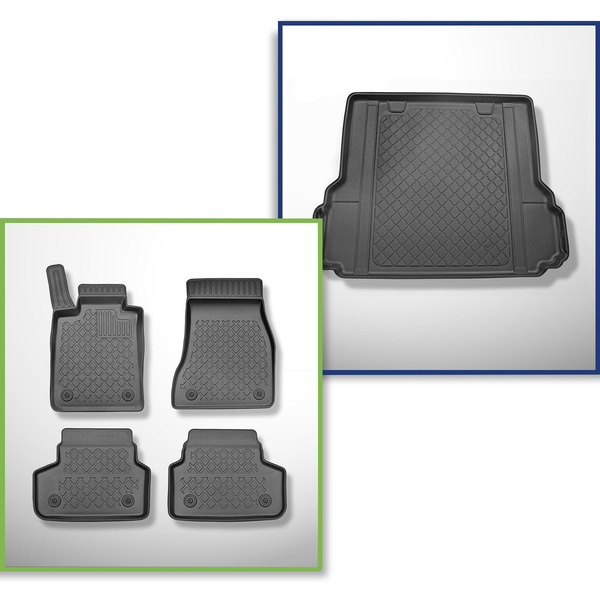 Sats bagagerumsmatta och bilmattor TPE måttillverkade till: BMW Serie 5 G31 Touring (05.2017-09.2023) - X-drive; 2-hjulsdrift; även till modeller med fästskenor; ej till Plug-in Hybrid