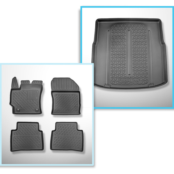 Sats bagagerumsmatta och bilmattor TPE PREMIUM måttillverkade till: Toyota Corolla XII E210 Touring Sports (03.2019-....) - övre bagagerum (jämn inlastningströskel); rörligt golv i översta läget; även till hybrid