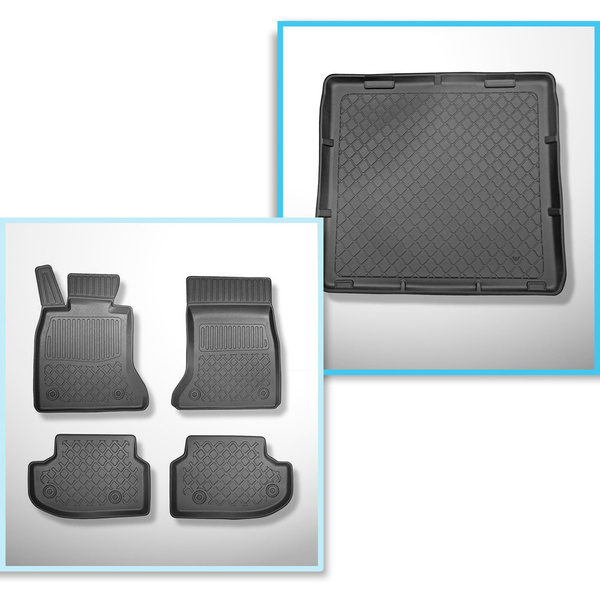 Sats bagagerumsmatta och bilmattor TPE måttillverkade till: BMW Serie 5 F11 Touring (2013-04.2017) - utan X-drive; avstånd mellan framsätens skenor (bak) 365mm