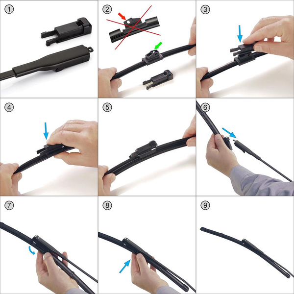 Vindrutetorkarblad till Mercedes-Benz B-klass W245 Sports Tourer (04.2005-05.2011) omvänd montering av adaptern (på passagerarsidan) - platta torkarblad