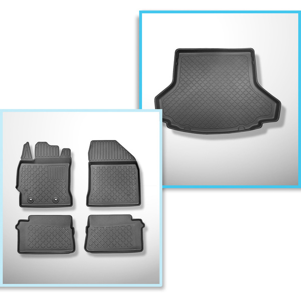 Sats bagagerumsmatta och bilmattor TPE måttillverkade till: Toyota Auris II Touring Sports (07.2013-12.2018) - övre bagagerum; till bilar med dubbelt bagagerumsgolv; även till hybrid