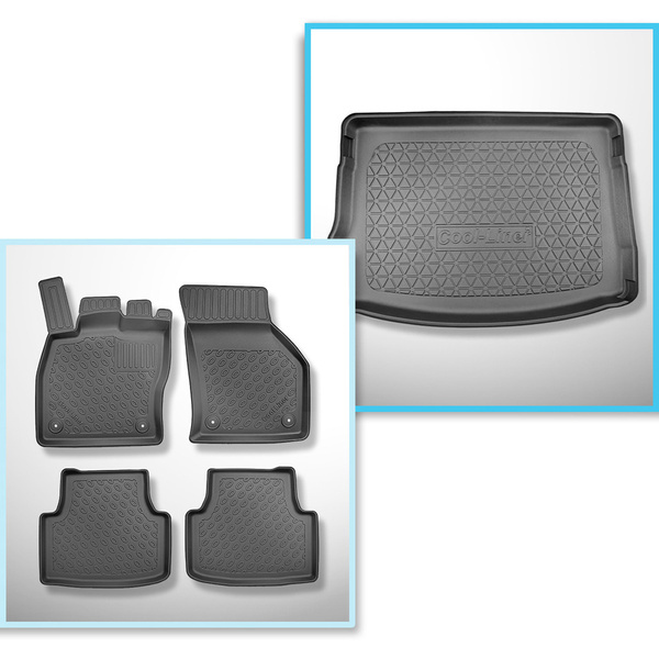 Sats bagagerumsmatta och bilmattor TPE PREMIUM måttillverkade till: Seat Leon IV KL Kombikupé (03.2020-....) - övre bagagerum; rörligt golv i översta läget; ej till versionen mHEV