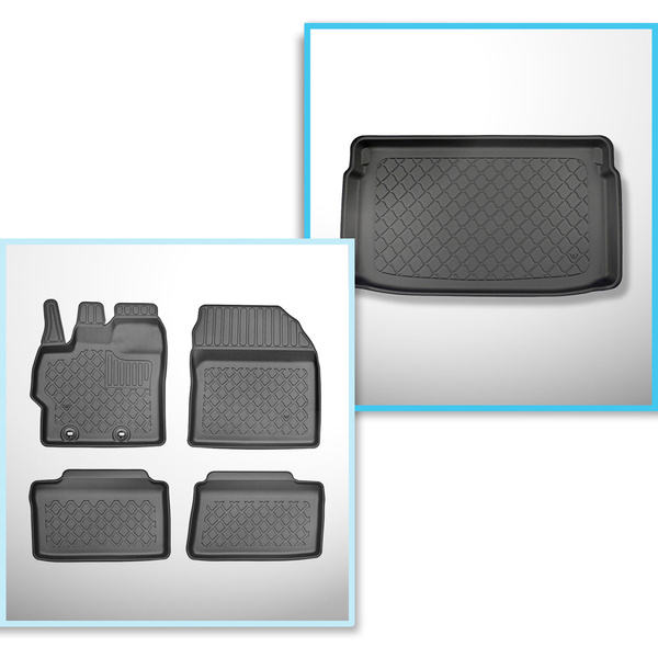Sats bagagerumsmatta och bilmattor TPE måttillverkade till: Toyota Yaris IV Kombikupé (11.2020-....) - övre bagagerum; till bilar med dubbelt bagagerumsgolv; även till hybrid