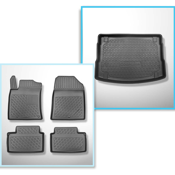 Sats bagagerumsmatta och bilmattor TPE PREMIUM måttillverkade till: Hyundai i30 III Kombikupé (02.2017-....) - övre bagagerum; med bagagerumsgolv i två nivåer; ej till i30 N; ej till 48V-Hybrid