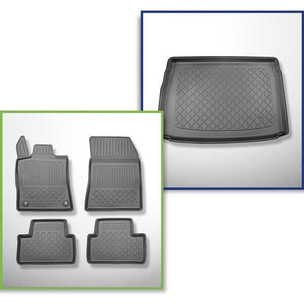 Sats bagagerumsmatta och bilmattor TPE måttillverkade till: Peugeot 308 III Plug-in Hybrid Kombikupé (12.2021-....) - även till Plug-in Hybrid; ej till elektrisk version