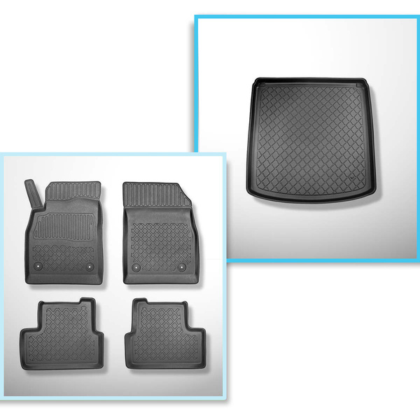 Sats bagagerumsmatta och bilmattor TPE måttillverkade till: Opel Astra J Sedan (09.2012-2015) - med nödreservhjul