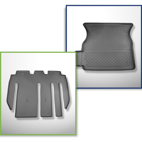 Sats bagagerumsmatta och bilmattor TPE måttillverkade till: Tesla Model X SUV (01.2021-....) - 7 platser; bakom andra sätesraden (tredje raden nedsänkt)