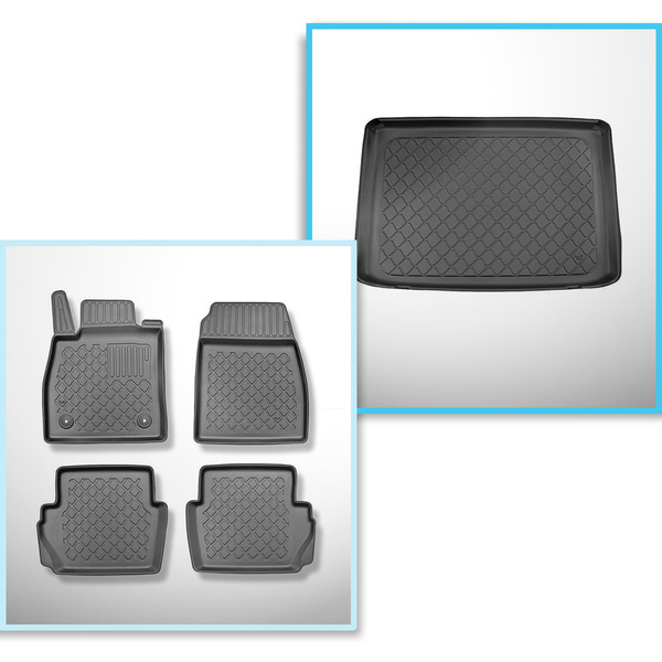 Sats bagagerumsmatta och bilmattor TPE måttillverkade till: Ford Puma Crossover (10.2019-....) - övre bagagerum; rörligt golv i översta läget; även till hybrid