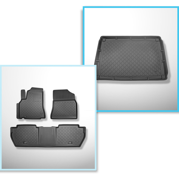 Sats bagagerumsmatta och bilmattor TPE måttillverkade till: Citroen Berlingo II Skåpbil (2008-08.2018) - 5 platser; ej till cargo / skåp; utan tredje raden; utan tredje raden