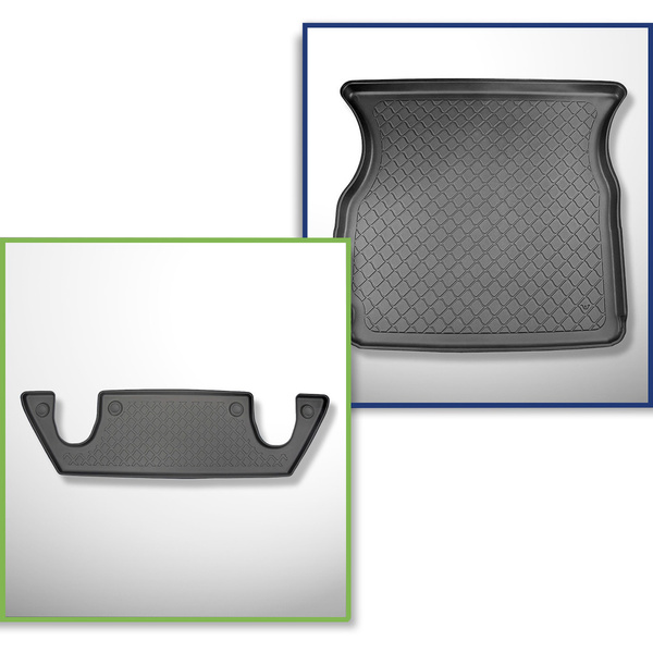 Sats bagagerumsmatta och bilmattor TPE måttillverkade till: Tesla Model X SUV (10.2016-12.2020) - 6 platser; 3a raden; övre bagagerum; bakom andra sätesraden (tredje raden nedsänkt)