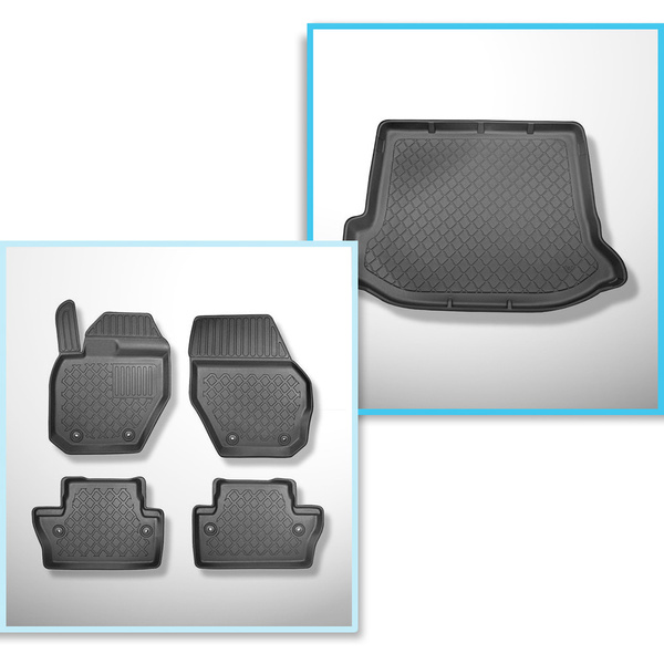 Sats bagagerumsmatta och bilmattor TPE måttillverkade till: Volvo V60 Kombi (10.2010-01.2018) - ej till Plug-in Hybrid version