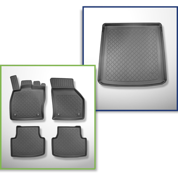 Sats bagagerumsmatta och bilmattor TPE måttillverkade till: Volkswagen Golf VIII Variant (11.2020-....) - övre bagagerum; rörligt golv i översta läget; ej till versionen mHEV