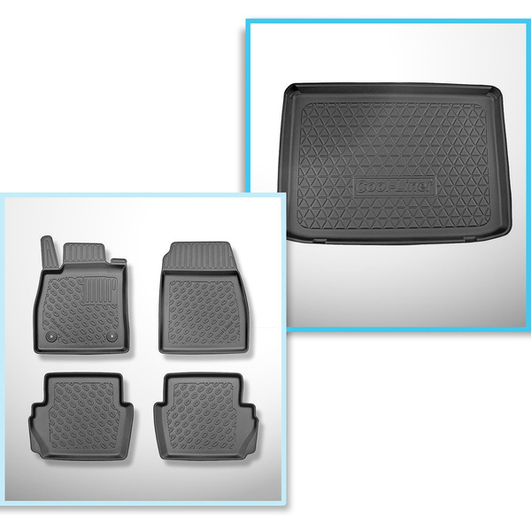 Sats bagagerumsmatta och bilmattor TPE PREMIUM måttillverkade till: Ford Puma Crossover (10.2019-....) - övre bagagerum; rörligt golv i översta läget; även till hybrid
