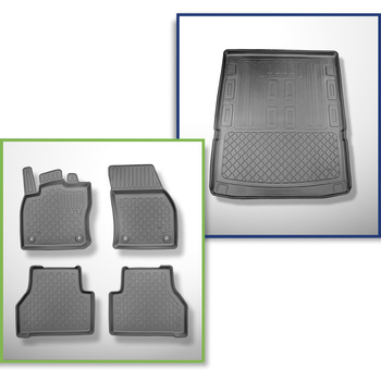 Sats bagagerumsmatta och bilmattor TPE måttillverkade till: Volkswagen Caddy V Maxi Skåpbil (11.2020-....) - 5 eller 7 platser; utan tredje raden