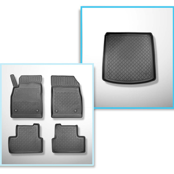 Sats bagagerumsmatta och bilmattor TPE måttillverkade till: Opel Astra J Sedan (09.2012-2015) - med nödreservhjul