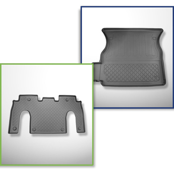 Sats bagagerumsmatta och bilmattor TPE måttillverkade till: Tesla Model X SUV (01.2021-....) - 6 platser; 2a raden; bakom andra sätesraden (tredje raden nedsänkt)
