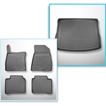 Sats bagagerumsmatta och bilmattor TPE PREMIUM måttillverkade till: Kia Niro II (SG2) Crossover (06.2022-....) - HEV Hybrid; EV (electric); övre bagagerum; rörligt golv i översta läget; ej till Plug-in Hybrid version