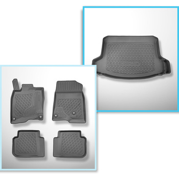 Sats bagagerumsmatta och bilmattor TPE PREMIUM måttillverkade till: Honda Civic XI Hybrid e:HEV Kombikupé (10.2022-....) - med / utan subwoofer; möjlighet att skära bort höger nisch