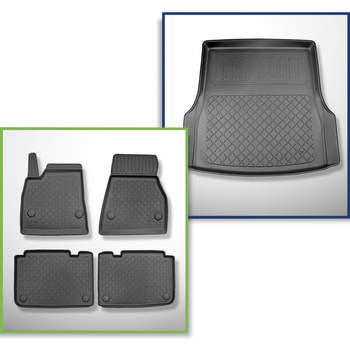 Sats bagagerumsmatta och bilmattor TPE måttillverkade till: Tesla Model S Kombisedan (04.2015-12.2020) - bakre bagagerum; 4-hjulsdrift