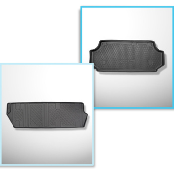 Sats bagagerumsmatta och bilmattor TPE PREMIUM måttillverkade till: Mercedes-Benz Vito BASE Tourer (10.2014-....) - bakom tredje sätesraden; Long version (axelavstånd 3200 mm, fordonets längd 5140 mm); oflyttbara säten, fästa i krokar; Compact, Long och E