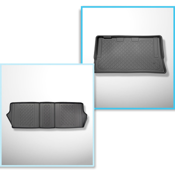Sats bagagerumsmatta och bilmattor TPE måttillverkade till: Mercedes-Benz V-klass W447 Skåpbil (06.2014-....) - lång version (axelavstånd 3.200 mm, billängd 5.140 mm); bakom tredje sätesraden; utan delat bagageutrymme; flyttbara säten på skenor