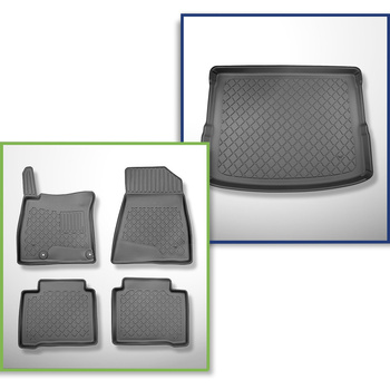 Sats bagagerumsmatta och bilmattor TPE måttillverkade till: Kia Niro II (SG2) Crossover (06.2022-....) - HEV Hybrid; EV (electric); övre bagagerum; rörligt golv i översta läget; ej till Plug-in Hybrid version