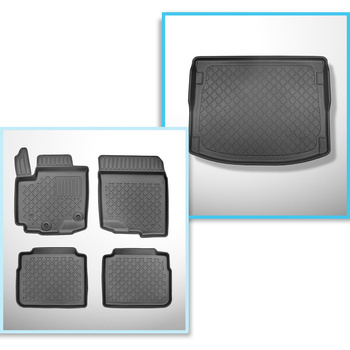 Sats bagagerumsmatta och bilmattor TPE måttillverkade till: Suzuki SX4 S-Cross Hybrid Crossover (02.2020-10.2021) - för alla nivåer av rörligt bagagerumsgolv