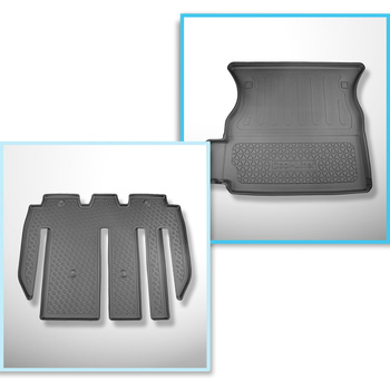 Sats bagagerumsmatta och bilmattor TPE PREMIUM måttillverkade till: Tesla Model X SUV (01.2021-....) - 7 platser; bakom andra sätesraden (tredje raden nedsänkt)