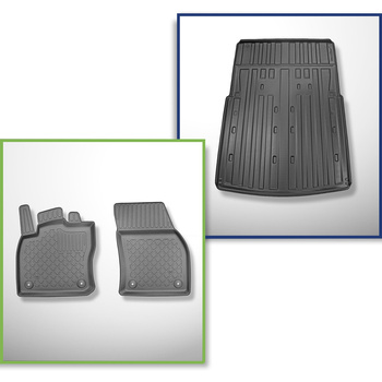 Sats bagagerumsmatta och bilmattor TPE måttillverkade till: Volkswagen Caddy V Vagn (11.2020-....) - 2/3 platser; kort axelavstånd; Caddy, Caddy Maxi, Caddy Cargo, Caddy Maxi Cargo