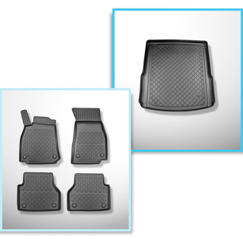 Sats bagagerumsmatta och bilmattor TPE måttillverkade till: Audi A6 C8 4H Avant (09.2018-....) - även till modeller med fästskenor; även till Quattro-version; ej till TFSI e plug-in hybrid version