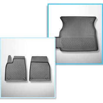 Sats bagagerumsmatta och bilmattor TPE PREMIUM måttillverkade till: Tesla Model X SUV (01.2021-....) - 6/7 platser; bakom andra sätesraden (tredje raden nedsänkt)