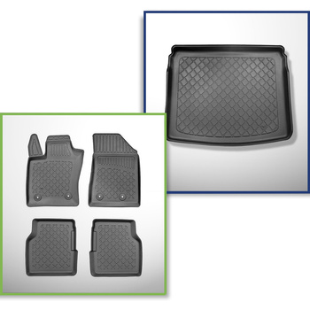 Sats bagagerumsmatta och bilmattor TPE måttillverkade till: Jeep Compass II MP SUV (08.2017-....) - med rörligt bagagerumsgolv; för övre och nedre golvnivå; ej till Plug-in Hybrid version